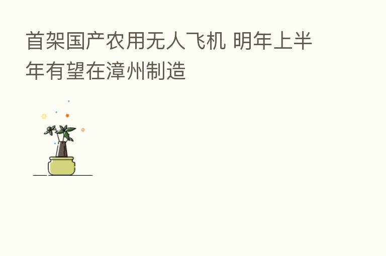 首架国产农用无人飞机 明年上半年有望在漳州制造