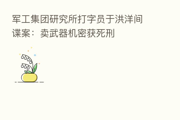 军工集团研究所打字员于洪洋间谍案:卖武器机密获死刑