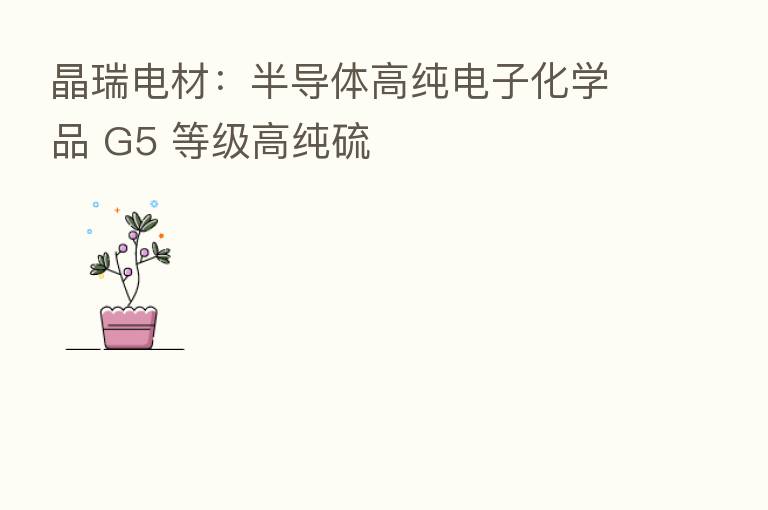 晶瑞电材：半导体高纯电子化学品 G5 等级高纯硫