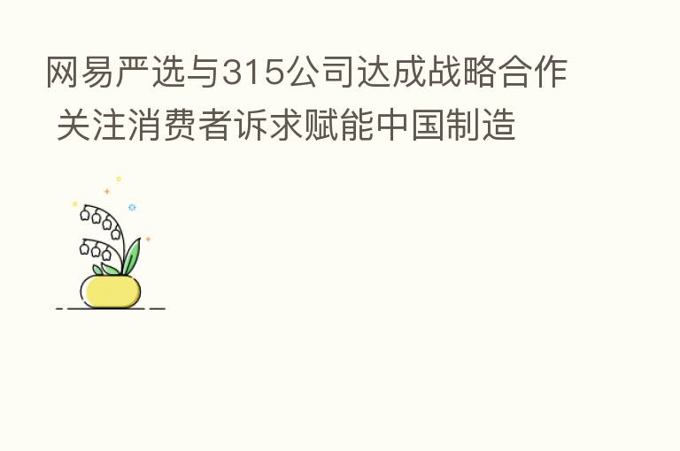 网易严选与315公司达成战略合作 关注消费者诉求赋能中国制造