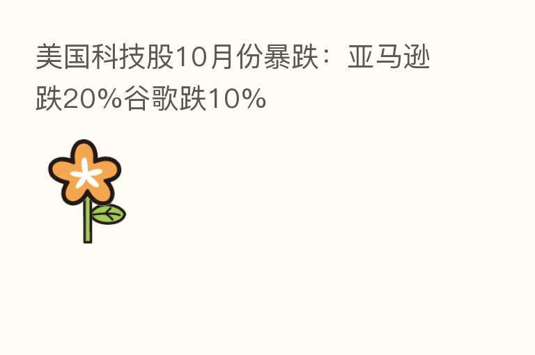 美国科技股10月份暴跌：亚马逊跌20%谷歌跌10%