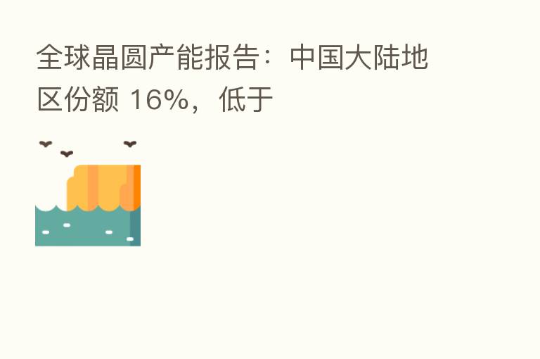 全球晶圆产能报告：中国大陆地区份额 16%，低于