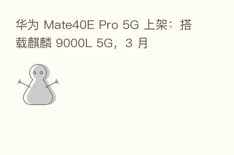 华为 Mate40E Pro 5G 上架：搭载麒麟 9000L 5G，3 月