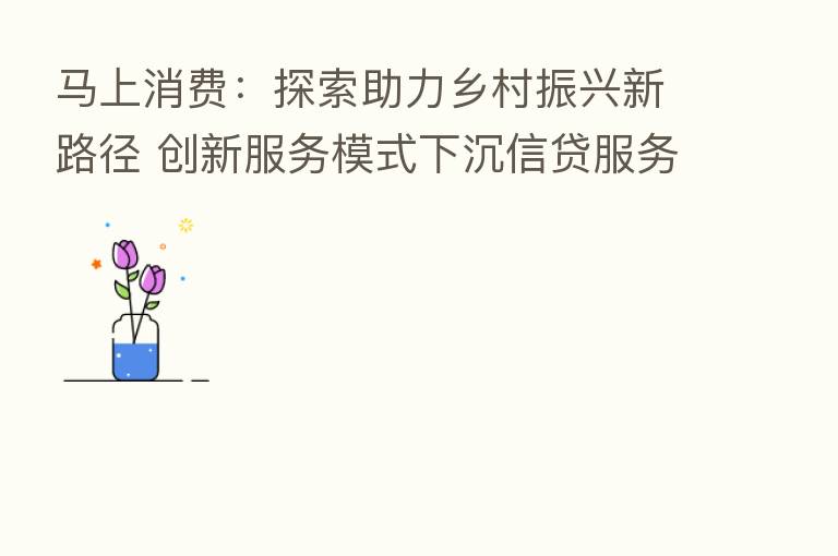 马上消费：探索助力乡村振兴新路径 创新服务模式下沉信贷服务
