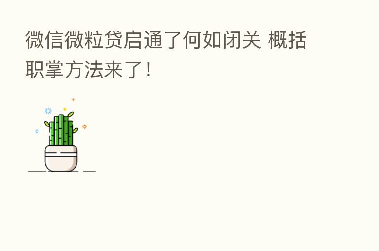 微信微粒贷启通了何如闭关 概括职掌方法来了!