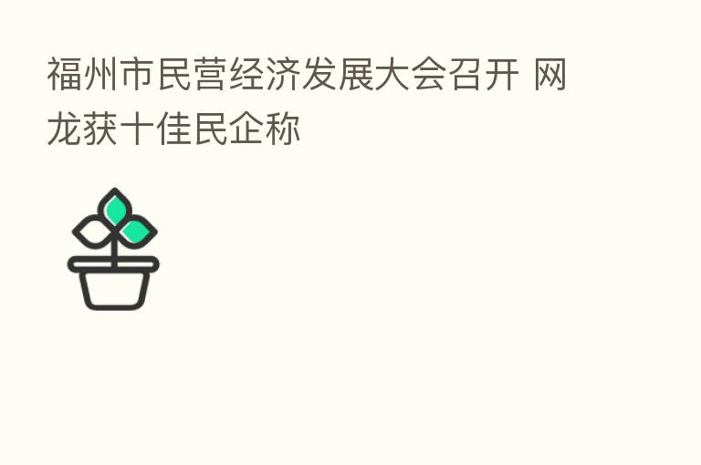 福州市民营经济发展大会召开 网龙获十佳民企称
