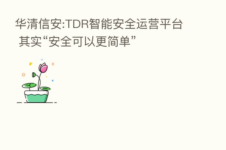 华清信安:TDR智能安全运营平台 其实“安全可以更简单”
