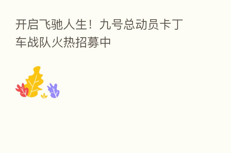 开启飞驰人生！九号总动员卡丁车战队火热招募中