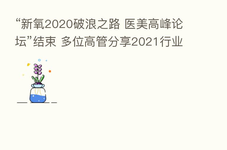 “新氧2020破浪之路 医美高峰论坛”结束 多位高管 2021行业趋势