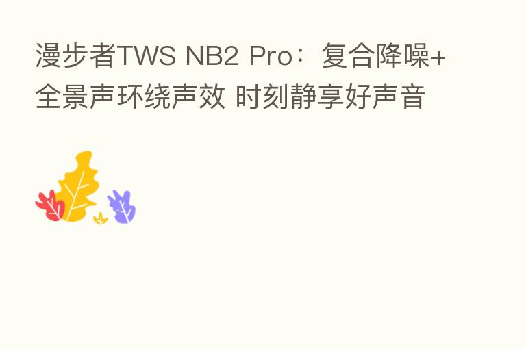 漫步者TWS NB2 Pro:复合降噪+全景声环绕声效 时刻静享好声音