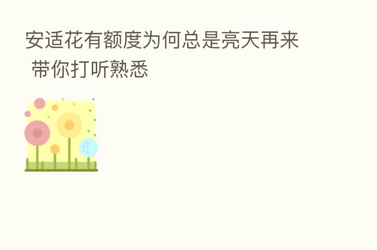 安适花有额度为何总是亮天再来 带你打听熟悉