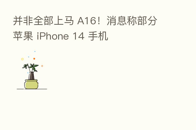 并非全部上马 A16！消息称部分苹果 iPhone 14 手机