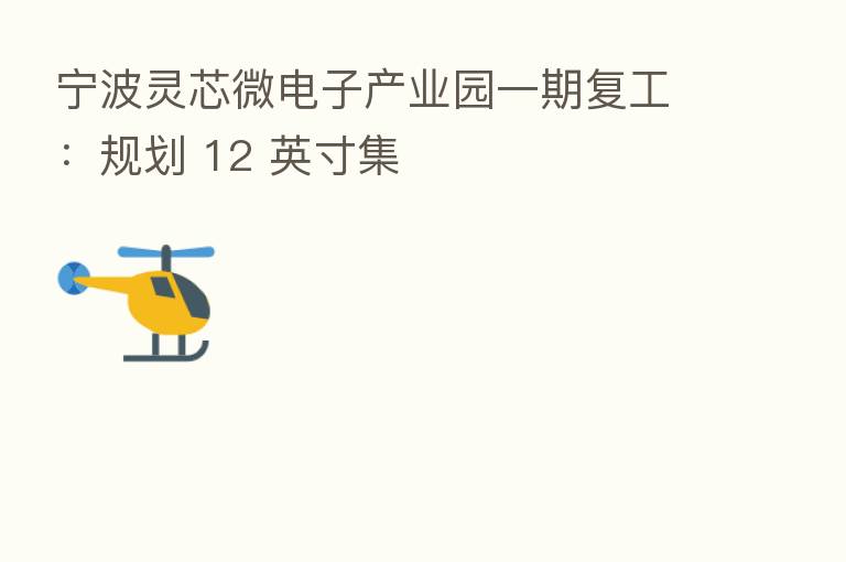 宁波灵芯微电子产业园一期复工：规划 12 英寸集