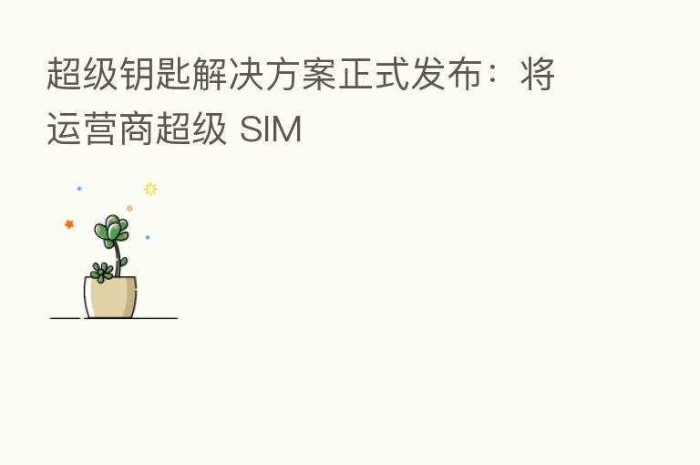 超级钥匙解决方案正式发布：将运营商超级 SIM
