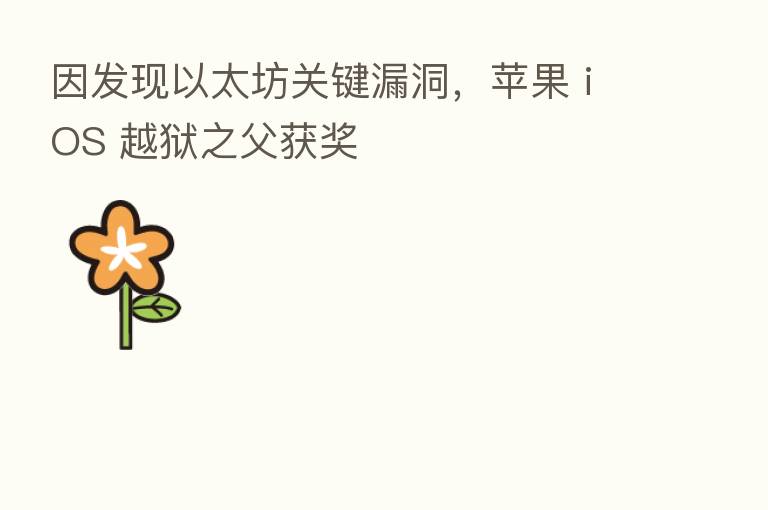 因发现以太坊关键漏洞，苹果 iOS 越狱之父获奖