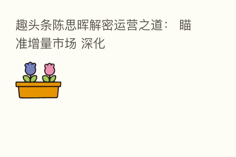 趣头条陈思晖解密运营之道： 瞄准增量市场 深化