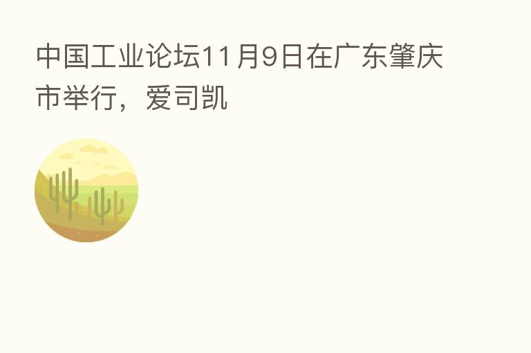 中国工业论坛11月9日在广东肇庆市举行，爱司凯