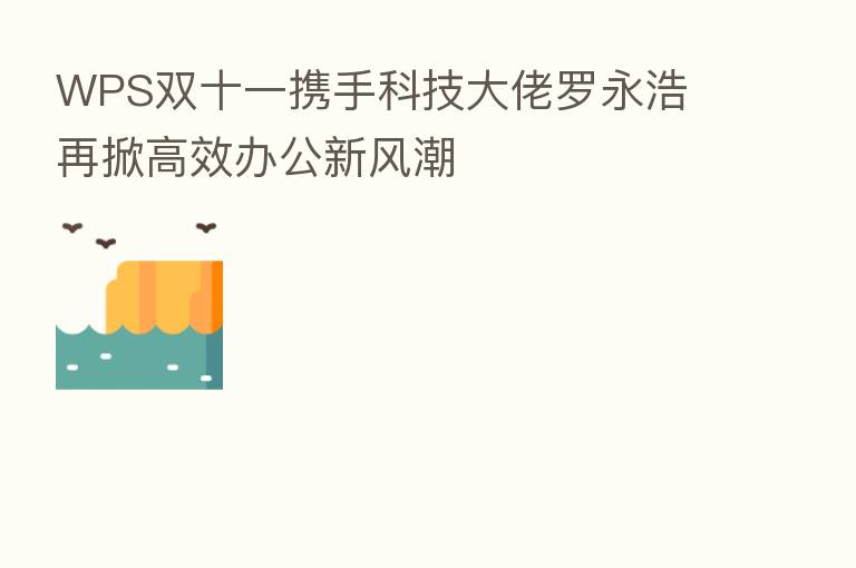 WPS双十一携手科技大佬罗永浩 再掀高效办公新风潮