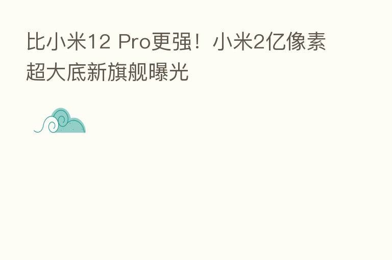 比小米12 Pro更强！小米2亿像素超大底新旗舰曝光