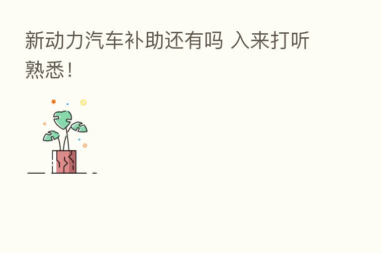 新动力汽车补助还有吗 入来打听熟悉！