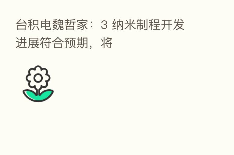 台积电魏哲家:3 纳米制程开发进展符合预期,将