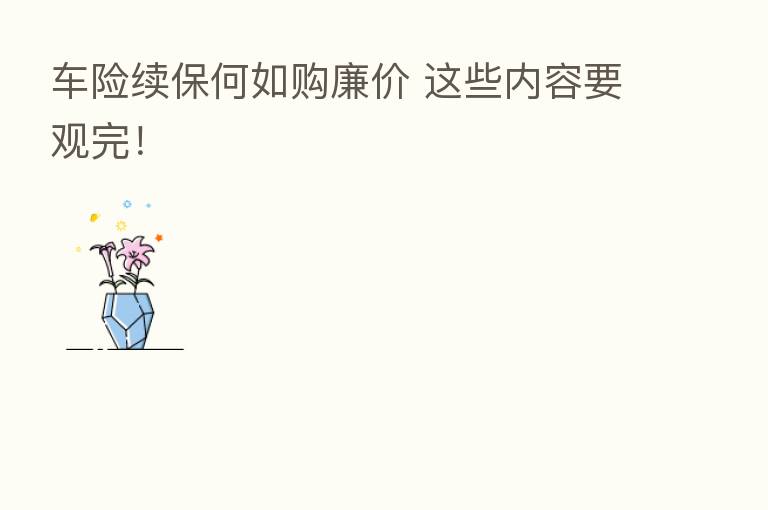 车险续保何如购廉价 这些内容要观完!