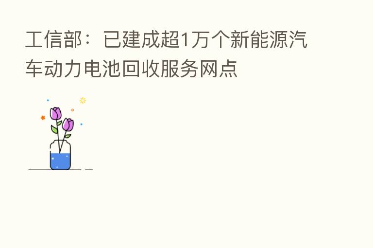 工信部:已建成超1万个新能源汽车动力电池回收服务网点