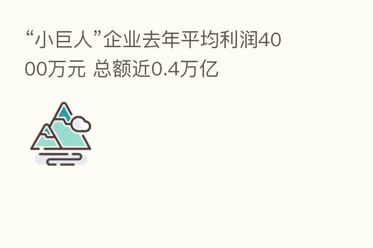 “小巨人”企业去年平均利润4000万元 总额近0.4万亿