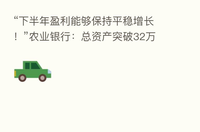 “下半年盈利能够保持平稳增长！”农业银行：总资产突破32万亿元，继续加大对房地产行业融资支持力度