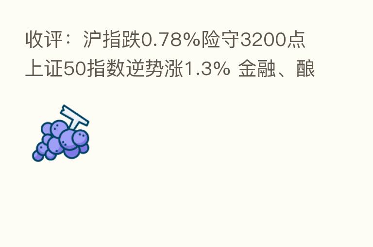 收评：沪指跌0.78%险守3200点 上证50指数逆势涨1.3% 金融、酿酒等板块拉升