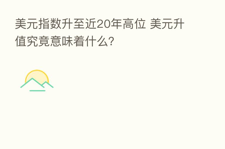 美元指数升至近20年高位 美元升值究竟意味着什么？