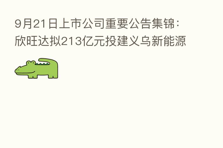 9月21日上市公司重要公告集锦:欣旺达拟213亿元投建义乌新能源动力电池项目