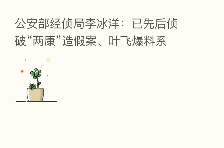公安部经侦局李冰洋:已先后侦破“两康”造假案、叶飞爆料系列案