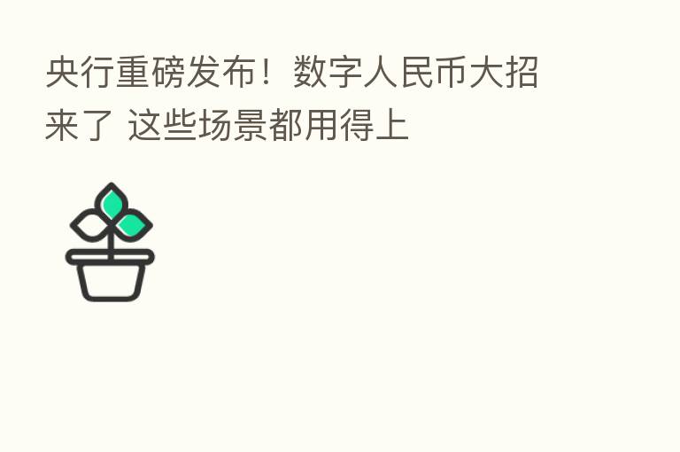 央行重磅发布！数字人民币大招来了 这些场景都用得上