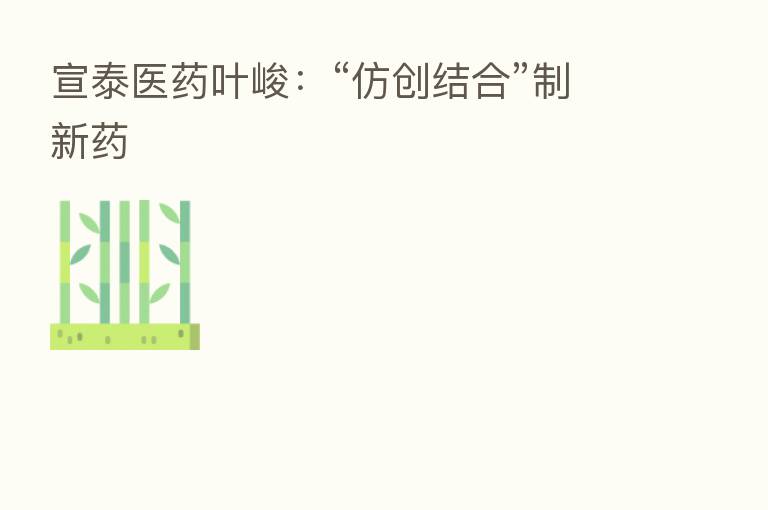 宣泰医药叶峻：“仿创结合”制新药