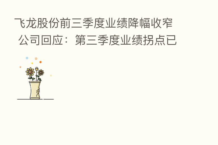 飞龙股份前三季度业绩降幅收窄 公司回应：   三季度业绩拐点已现