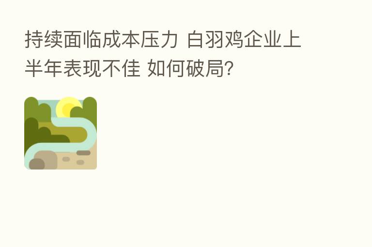 持续面临成本压力 白羽鸡企业上半年表现不佳 如何破局?