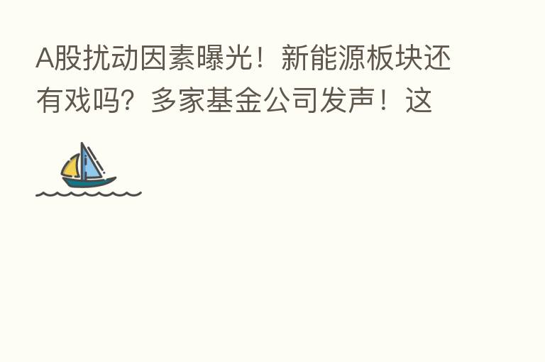 A股扰动因素曝光！新能源板块还有戏吗？多家基金公司发声！这些板块或迎配置机会