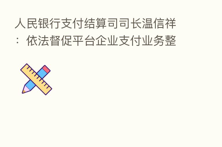人民银行支付结算司司长温信祥:依法督促平台企业支付业务整改