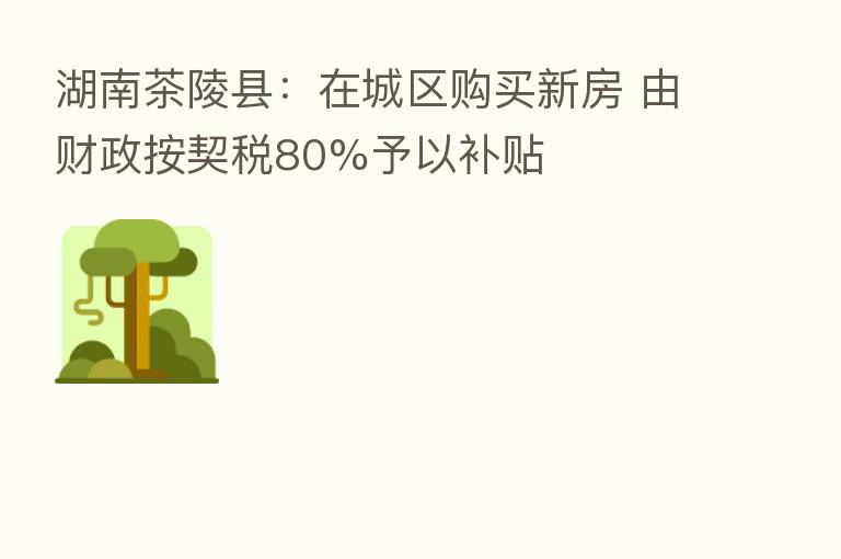 湖南茶陵县：在城区购买新房 由财政按契税80%予以补贴