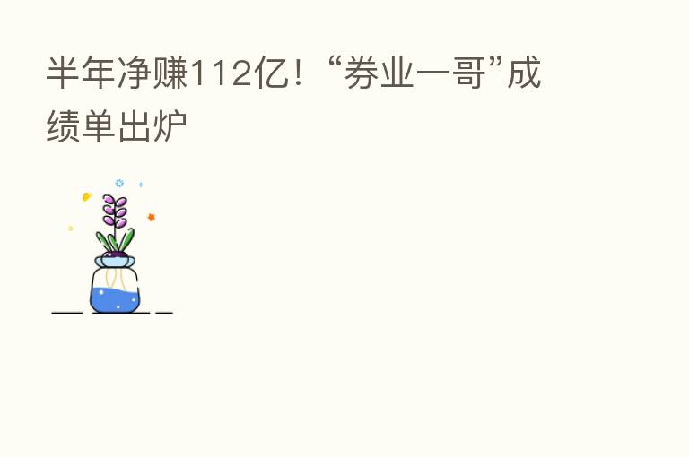 半年净赚112亿！“券业一哥”成绩单出炉