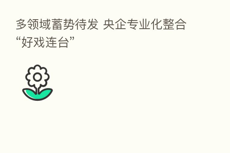 多领域蓄势待发 央企专业化整合“好戏连台”