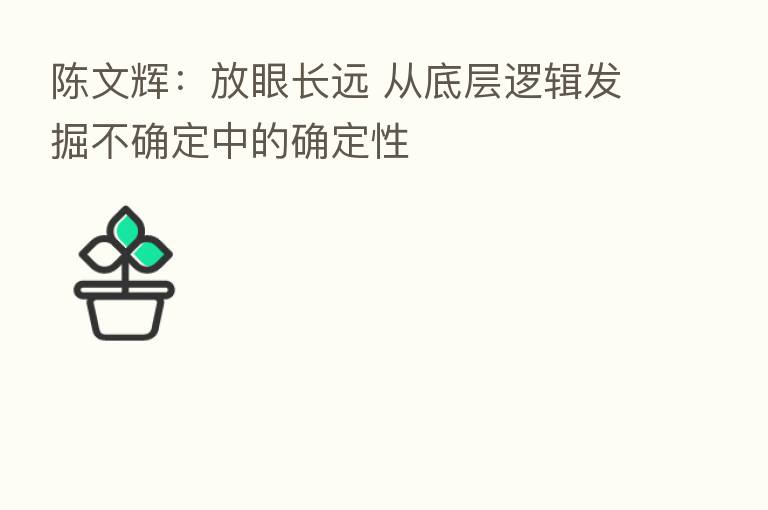 陈文辉:放眼长远 从底层逻辑发掘不确定中的确定性