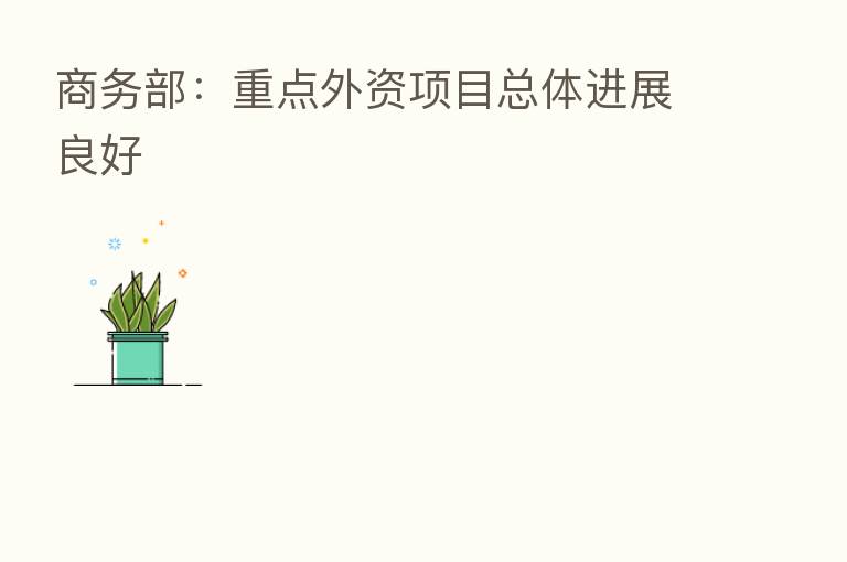 商务部:重点外资项目总体进展良好