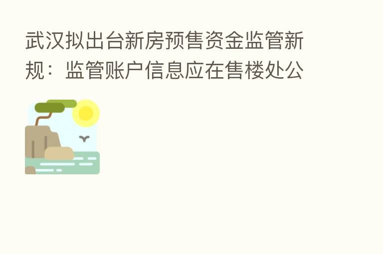 武汉拟出台新房预售资金监管新规:监管账户信息应在售楼处公示