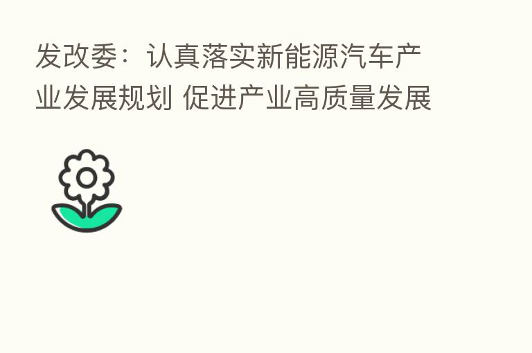 发改委:认真落实新能源汽车产业发展规划 促进产业高质量发展