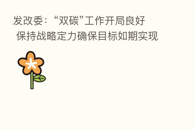 发改委：“双碳”工作开局良好 保持战略定力确保目标如期实现