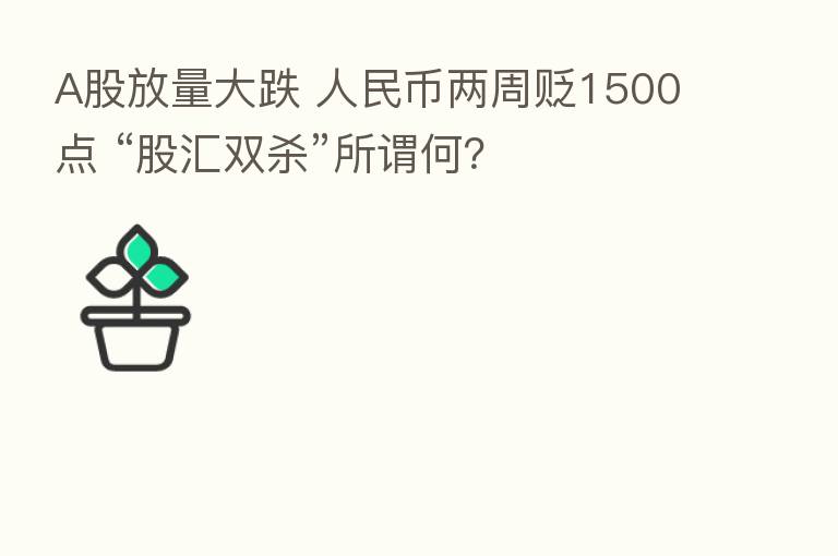A股放量大跌 人民币两周贬1500点 “股汇双 ”所谓何?