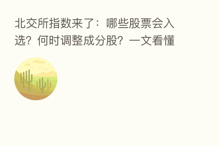 北交所指数来了:哪些股票会入选?何时调整成分股?一文看懂