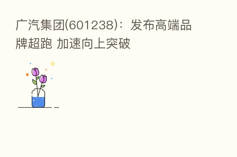 广汽集团(601238)：发布高端品牌超跑 加速向上突破
